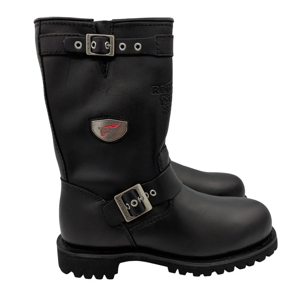 Red Wing 988 Black Leather Steel Toe Engineer Boots Mens 7.5 D Vibram Lug Sole
